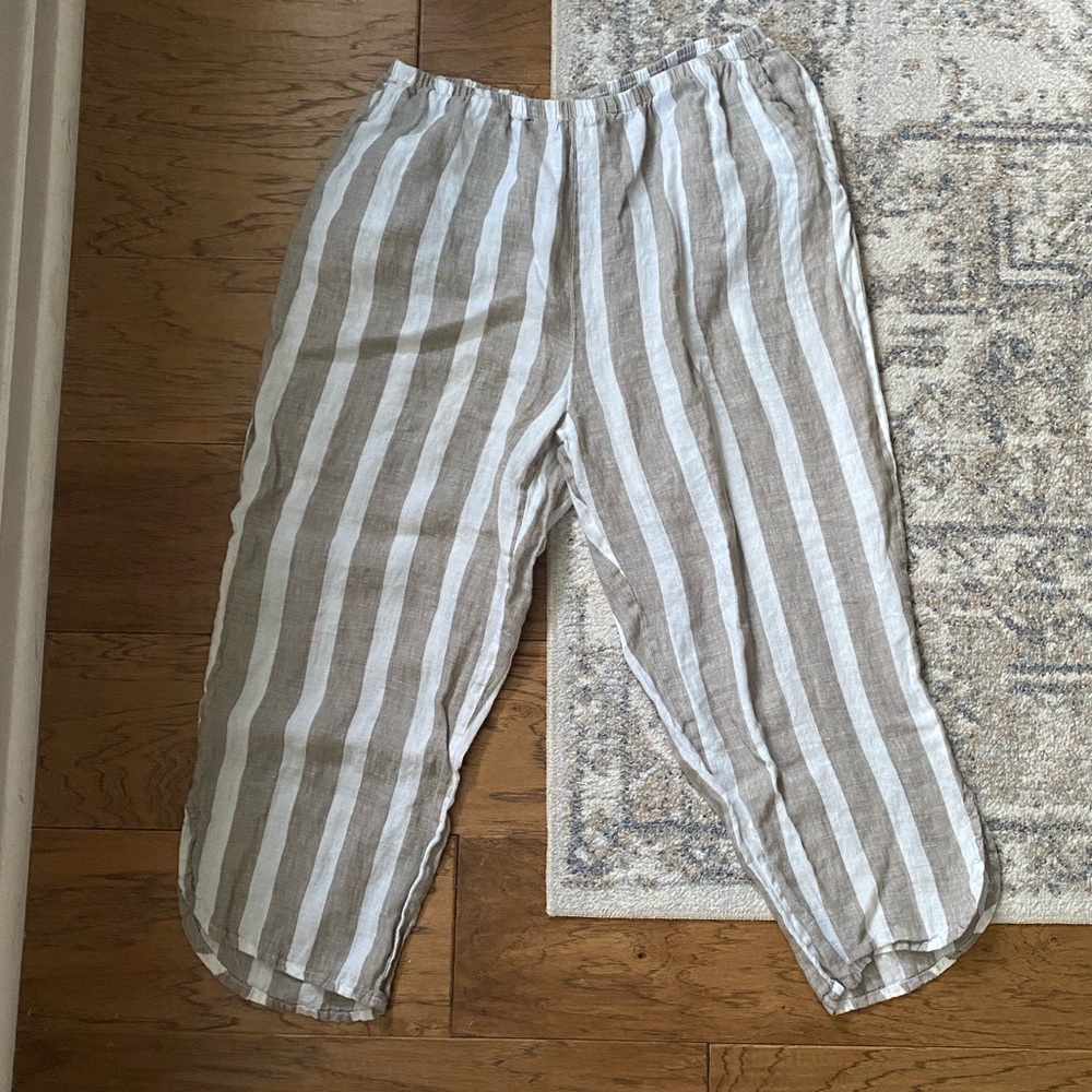 FLAX 100% Linen Striped Cropped Pants